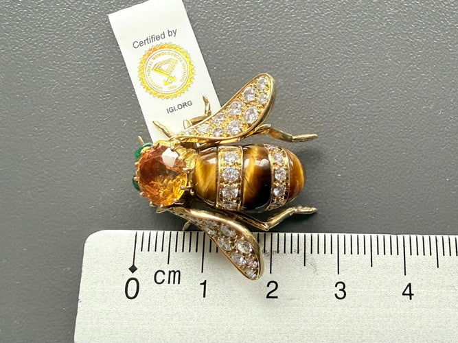 Broche René Kreiss - Broche en or jaune, citrine, diamants et émeraude 58 Facettes