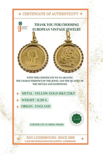 Pendentif Pendentif en or jaune avec pièce souveraine 1958 Elizabeth II 58 Facettes