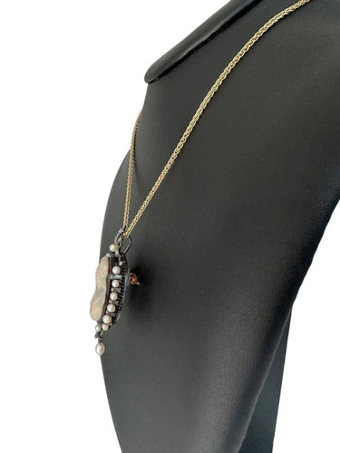 Pendentif Camée victorien - Pendentif en or blanc 18 carats, argent, perles et diamants 58 Facettes
