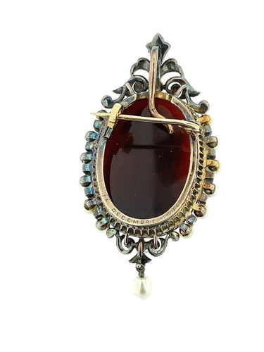 Pendentif Camée victorien - Pendentif en or blanc 18 carats, argent, perles et diamants 58 Facettes