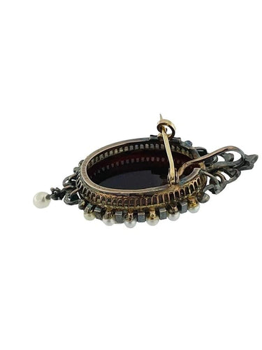 Pendentif Camée victorien - Pendentif en or blanc 18 carats, argent, perles et diamants 58 Facettes