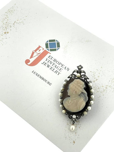 Pendentif Camée victorien - Pendentif en or blanc 18 carats, argent, perles et diamants 58 Facettes