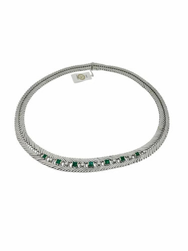 Collier Collier ras-de-cou en or blanc 18 carats avec diamants et émeraudes 58 Facettes