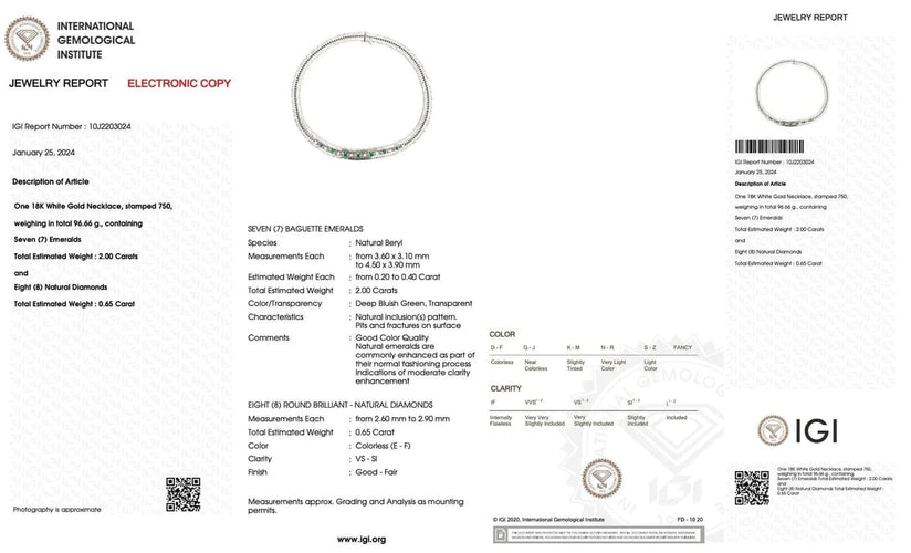 Collier Collier ras-de-cou en or blanc 18 carats avec diamants et émeraudes 58 Facettes