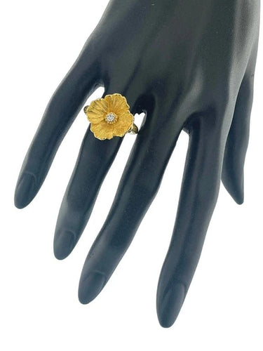 Bague 57 Parure fleur design - Bague et boucles d’oreilles en or jaune 18 carats avec diamants 58 Facettes