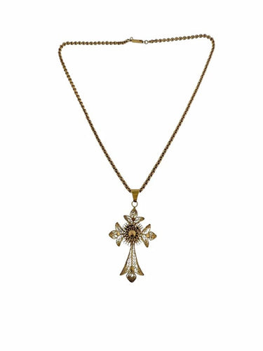 Collier Crucifix traditionnel portugais - Collier en or jaune 19 carats 58 Facettes