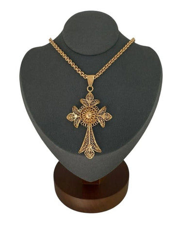 Collier Crucifix traditionnel portugais - Collier en or jaune 19 carats 58 Facettes