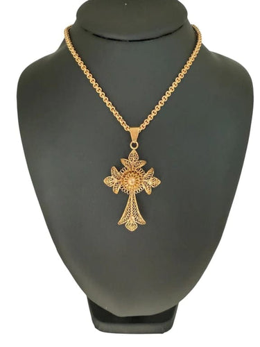 Collier Crucifix traditionnel portugais - Collier en or jaune 19 carats 58 Facettes