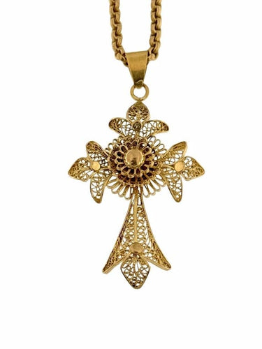 Collier Crucifix traditionnel portugais - Collier en or jaune 19 carats 58 Facettes