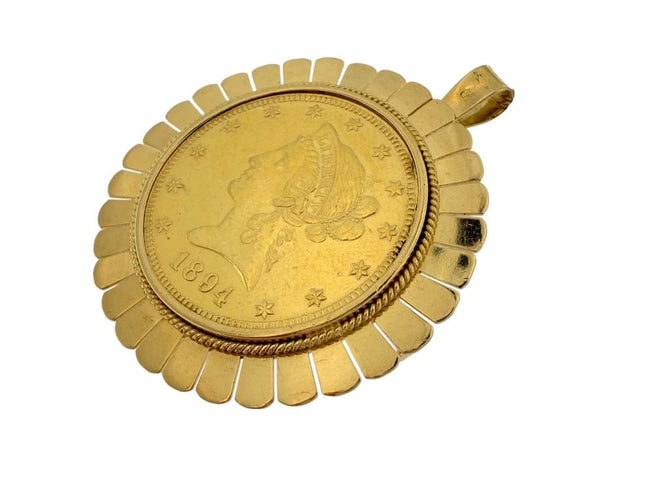 Pendentif Pendentif et broche en or jaune 18 carats avec pièce de dix dollars 58 Facettes