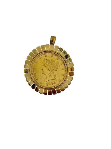 Pendentif Pendentif et broche en or jaune 18 carats avec pièce de dix dollars 58 Facettes