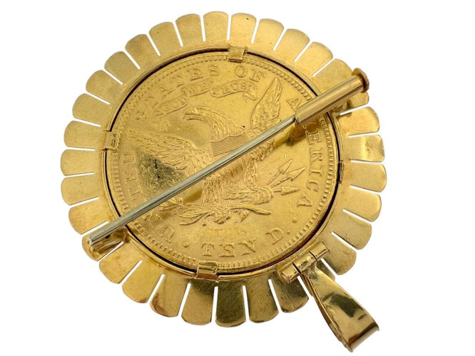 Pendentif Pendentif et broche en or jaune 18 carats avec pièce de dix dollars 58 Facettes