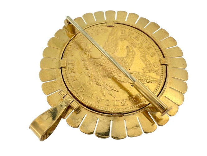 Pendentif Pendentif et broche en or jaune 18 carats avec pièce de dix dollars 58 Facettes