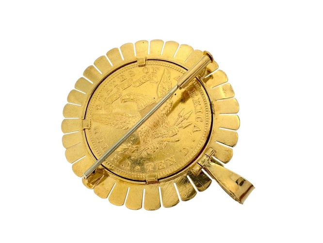 Pendentif Pendentif et broche en or jaune 18 carats avec pièce de dix dollars 58 Facettes