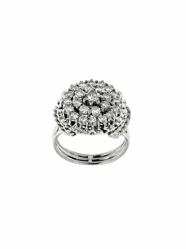 Bague 55 Bague cocktail vintage Art déco en or blanc 18 carats et diamants 58 Facettes