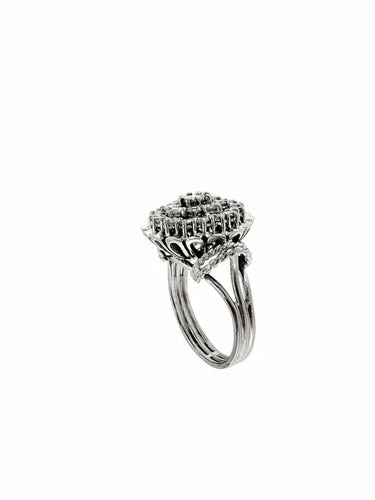 Bague 55 Bague cocktail vintage Art déco en or blanc 18 carats et diamants 58 Facettes