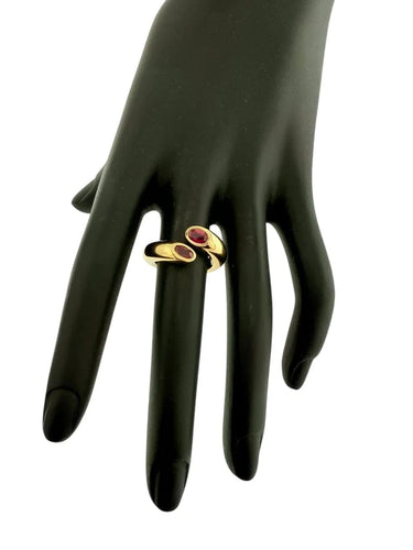 Bague 51 Cartier Ellipse - Bague à deux têtes en or jaune 18 carats et rubis 58 Facettes