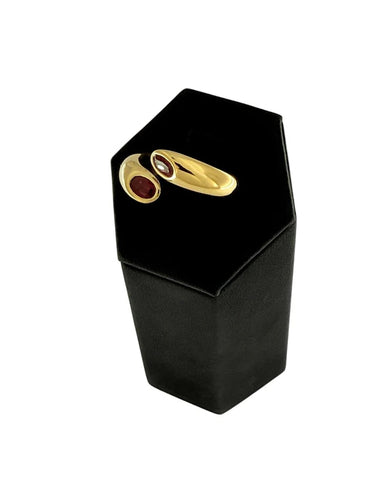 Bague 51 Cartier Ellipse - Bague à deux têtes en or jaune 18 carats et rubis 58 Facettes