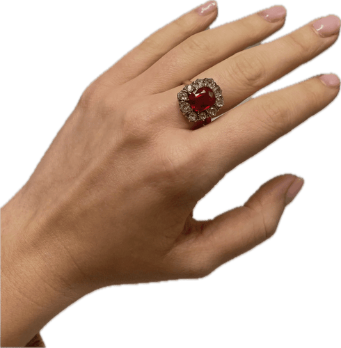 Bague 54 Bague en or jaune 18k avec rubis synthétique et 10 diamants 58 Facettes