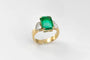 Bague 57 Bague émeraude 3 ct et diamants taille cœur en or jaune 14 carats 58 Facettes