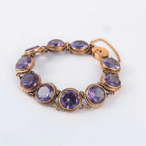 Bracelet Bracelet ligne de pierres en or jaune 14 ct et améthystes 58 Facettes 1