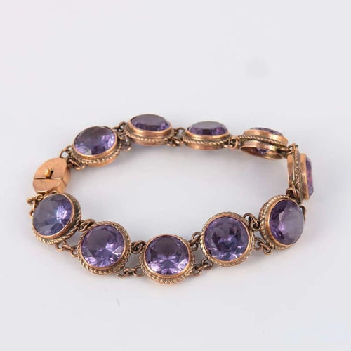 Bracelet Bracelet ligne de pierres en or jaune 14 ct et améthystes 58 Facettes 1