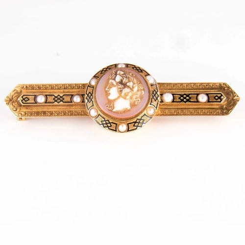 Broche Broche camée en or jaune 18 ct, perles et émail 58 Facettes 1