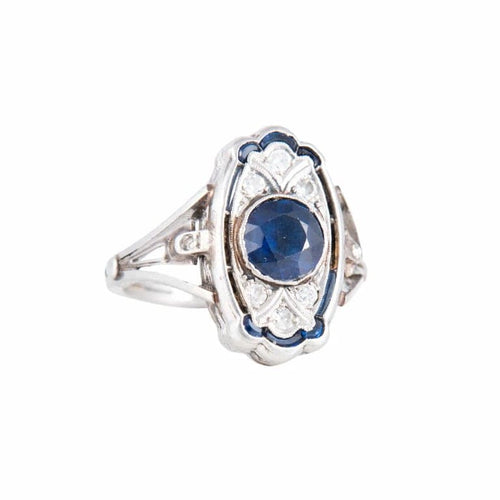 Bague 55 Bague Art déco en platine avec saphirs et diamants 58 Facettes 1