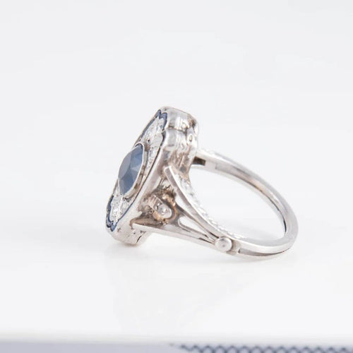 Bague 55 Bague Art déco en platine avec saphirs et diamants 58 Facettes 1