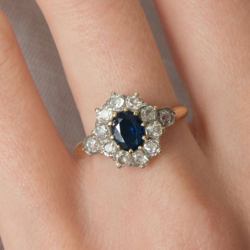 Bague 55 Bague marguerite saphir et diamants en or 18 ct 58 Facettes 1