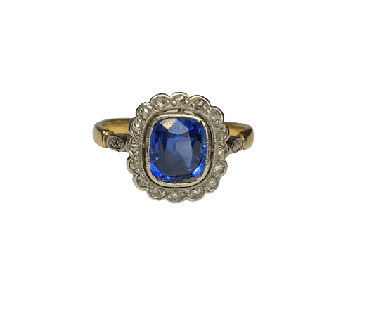 Bague 54 Bague ancienne en or jaune 18K, saphir et diamants 58 Facettes