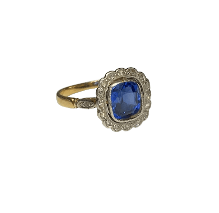 Bague 54 Bague ancienne en or jaune 18K, saphir et diamants 58 Facettes