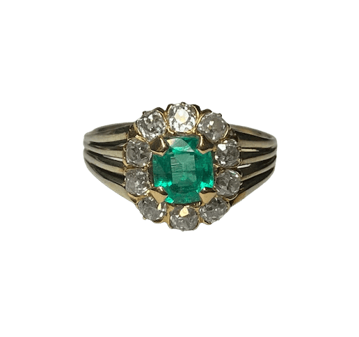 Bague 51 Bague ancienne en or 18K, émeraude et diamants 58 Facettes