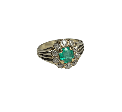 Bague 51 Bague ancienne en or 18K, émeraude et diamants 58 Facettes