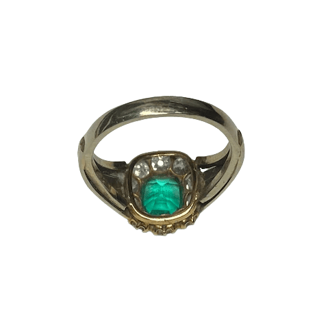 Bague 51 Bague ancienne en or 18K, émeraude et diamants 58 Facettes