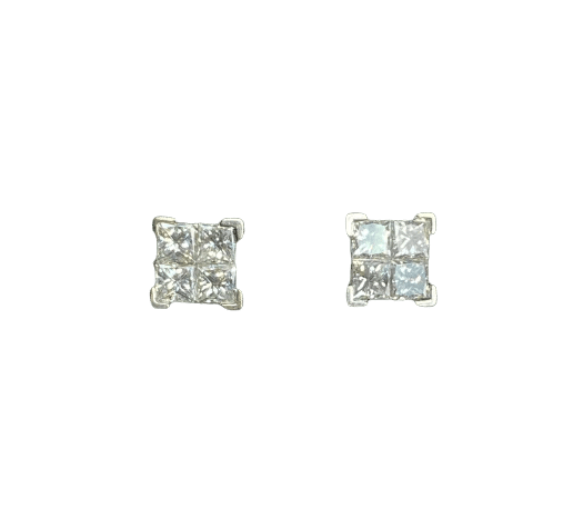 Boucles d'oreilles Boucles d'oreilles puces en or blanc 18K et diamants taille princesse 58 Facettes