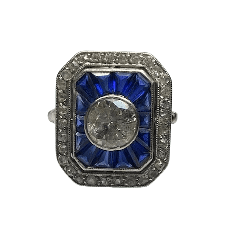 Bague 51 Bague Art déco en or, saphirs et diamants 58 Facettes