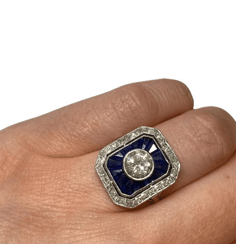 Bague 51 Bague Art déco en or, saphirs et diamants 58 Facettes