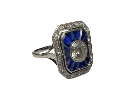 Bague 51 Bague Art déco en or, saphirs et diamants 58 Facettes