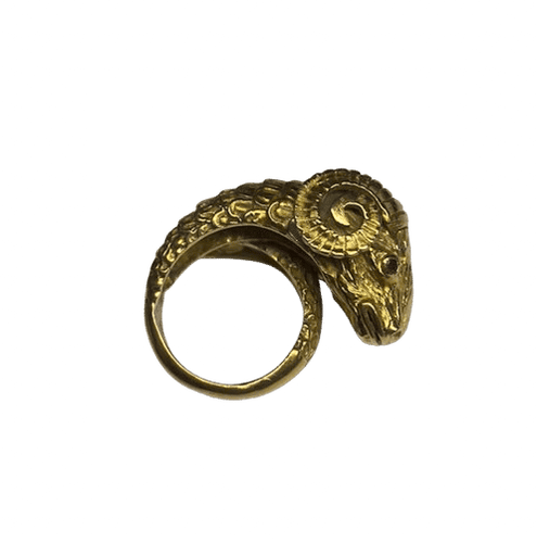 Bague 49 Ilias Lalaounis - Bague tête de bélier en or jaune 18K rubis et diamant 58 Facettes