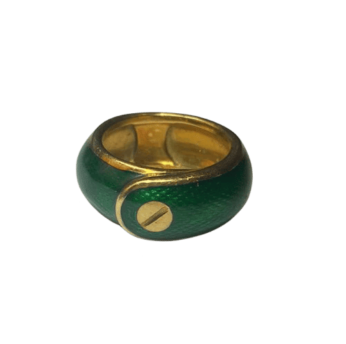 Bague 48 Van Cleef & Arpels - Bague vintage en or jaune 18K et émail vert 58 Facettes