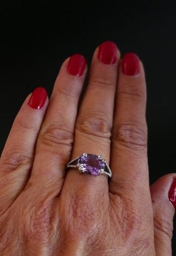 Bague 59 Bague améthyste et diamants en or blanc 18 carats 58 Facettes 1035125