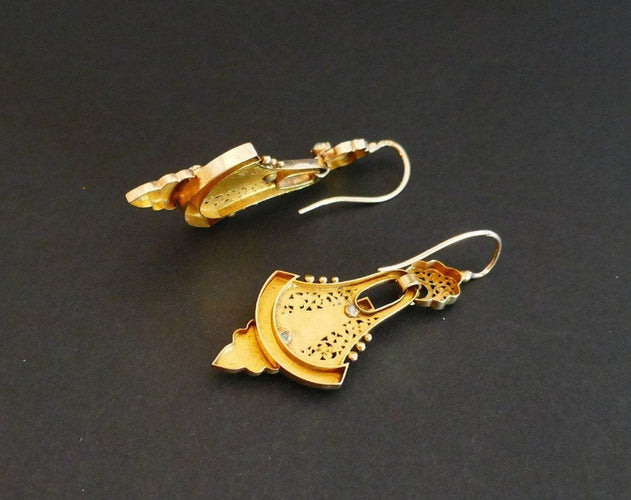 Boucles d'oreilles Napoléon III - Boucles d'oreilles en or rose, perles et turquoises 58 Facettes