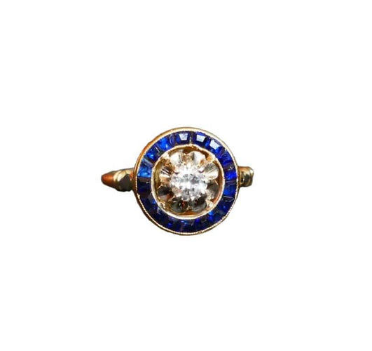 Bague 55.5 Bague entourage en or 18 carats, diamant et saphirs Verneuil 58 Facettes C49-02