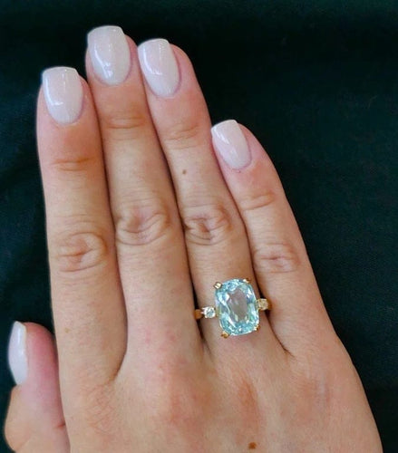Bague 57 Bague - Aigue-marine et diamants en or 18 carats 58 Facettes C33-01