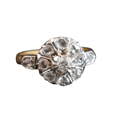 Bague 53 Bague marguerite ancienne en or jaune 18 carats, platine et diamants 58 Facettes