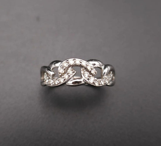 Bague 55.5 Bague gourmette sertie de diamants en or blanc 18 carats 58 Facettes C73-04