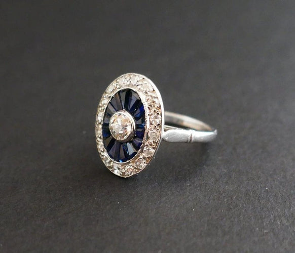 Bague 47.5 Bague Art déco en platine avec diamants et saphirs calibrés 58 Facettes C52-05