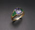 Bague 55 Bague en or jaune 18 carats avec iolite et émeraudes 58 Facettes B40-05