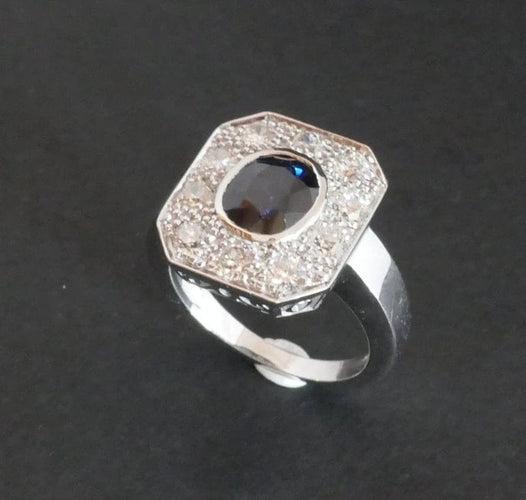 Bague 54.5 Bague saphir et diamants en or blanc 58 Facettes C23-10